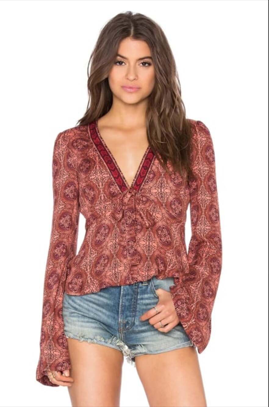 Free People Time of your Life small blouse boho 70s eclectic bell sleeves